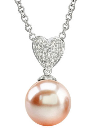 Heart-Shape Freshwater Pearl & Diamond Pendant