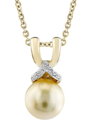 Golden Pearl and Diamond Bow Pendant
