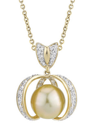 Golden South Sea Pearl and Diamond Throne Pendant
