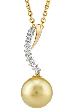Golden Pearl & Diamond Crescent Pendant