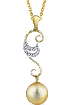 Golden Pearl & Diamond Opera Pendant