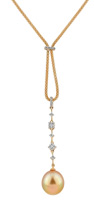 Stunning 12mm Golden Drop Pearl & Diamond Necklace