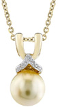 Golden Pearl and Diamond Bow Pendant