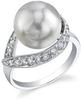 South Sea Pearl & Diamond Crescent Ring