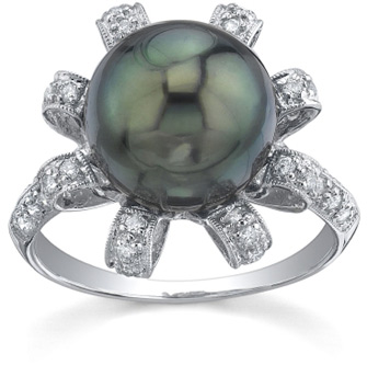 Tahitian Pearl & Diamond Blossom Ring