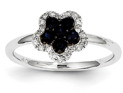 Sapphire and Diamond Floral Ring, 14K White Gold