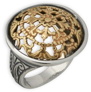 Baronial 14K Gold and Sterling Silver Domed Ring