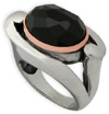 FINAL SALE - SIZE 6 - Beveled Onyx Ring in Sterling Silver and 14K Rose Gold