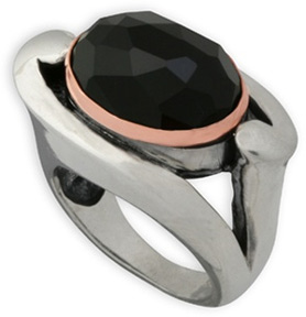 Beveled Onyx Ring in Sterling Silver and 14K Rose Gold