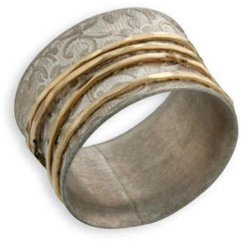 Matte Sterling Silver and 14K Gold Paisley Spinner Ring