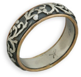 Two-Tone Paisley Sterling Silver and 14K Gold Band