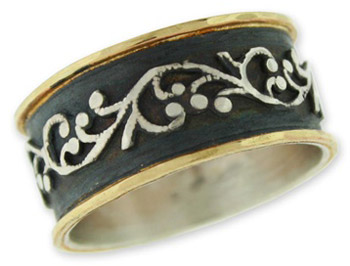 FINAL SALE SIZE7 Antiqued Filigree Paisley Band in Sterling Silver and 14K Gold
