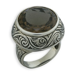 Handmade Paisley Smoky Quartz Ring in Sterling Silver