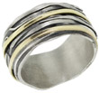 Two-Tone Striped Sterling Silver and 14K Gold Band