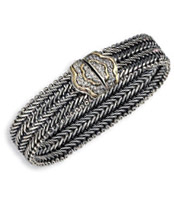 Sterling Silver and 14K Gold Diamond Bangle Bracelet