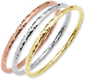 Gold Plated Sterling Silver Hammered Bangle Bracelet Set