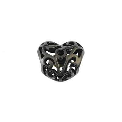 Black Heart Bead in Sterling Silver & Black Rhodium