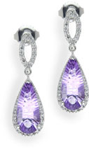 Amethyst and Diamond Halo Drop Earrings in Sterling Silver