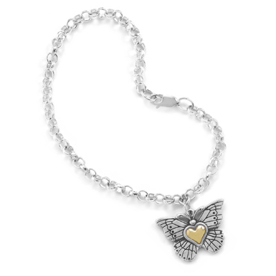 Heart of Gold Sterling Silver Butterfly Charm Bracelet