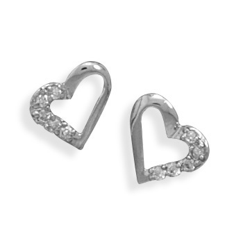 Sterling Silver and CZ Heart Earrings