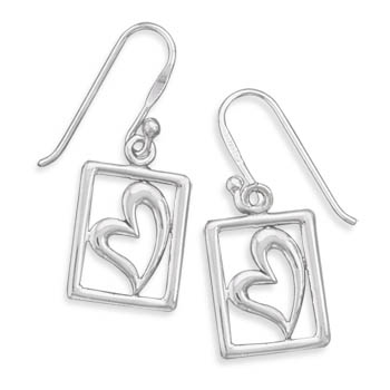 Cut Out Square Sterling Silver Heart Earrings