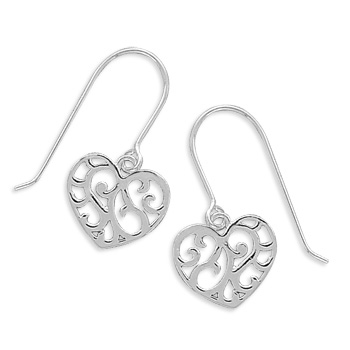Sterling Silver Filigree Heart Earrings