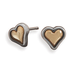 Sterling Silver and 14K Gold Plated Heart Earrings