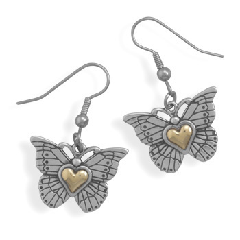 Heart of Gold Sterling Silver Butterfly Earrings