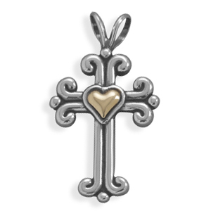 Sterling Silver and 14K Gold Cross Pendant