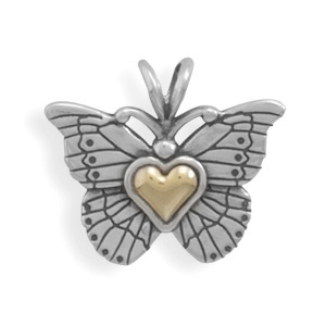 Heart of Gold Sterling Silver Butterfly Pendant
