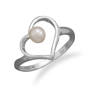 Freshwater Pearl Heart Ring, Sterling Silver