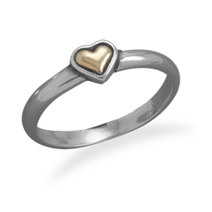 Sterling Silver and 14K Gold Plated Heart Ring