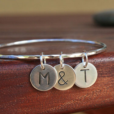 Trio Letter Charm Sterling Silver Bangle