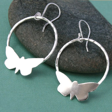 Sterling Silver Butterfly Hoop Earrings