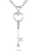 Diamond Heart Key Pendant in .925 Sterling Silver