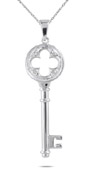 Diamond Clover Key Pendant in .925 Sterling Silver