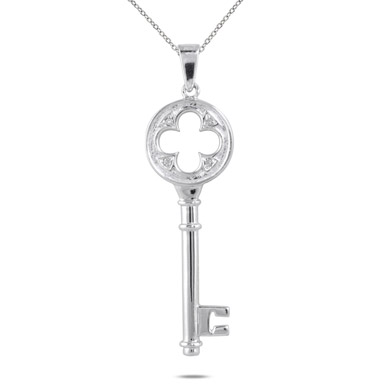 Diamond Clover Key Pendant in .925 Sterling Silver