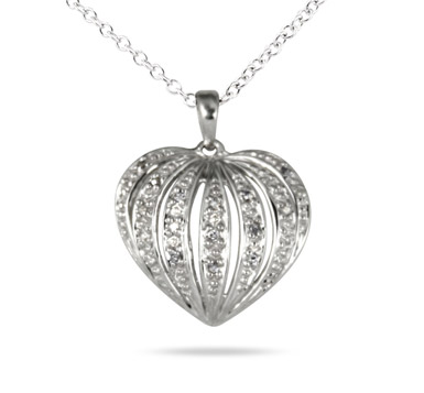 Diamond Heart Pendant in Platinum Plated Sterling Silver