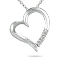 Three Stone Diamond Heart Pendant in .925 Sterling Silver