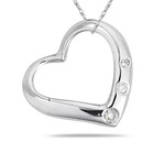 Three Stone Diamond Heart Pendant in .925 Sterling Silver