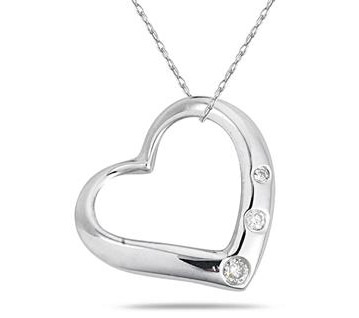 Three Stone Diamond Heart Pendant in .925 Sterling Silver