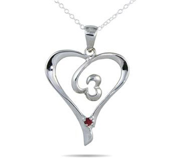 Ruby Double Swirl Heart Pendant in .925 Sterling Silver