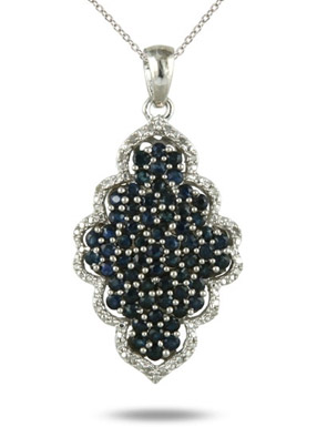 3.15 Carat Sapphire and Diamond Pendant in .925 Sterling Silver
