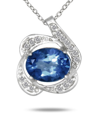 2.75 Carat Created Sapphire and Diamond Pendant in .925 Sterling Silver