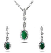 Emerald and Diamond Jewelry Set in .925 Sterling Silver