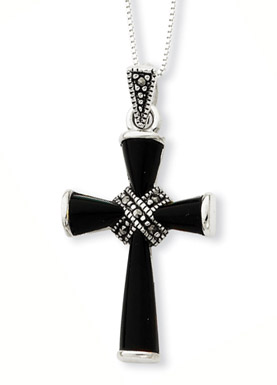 Onyx Marcasite Cross in .925 Sterling Silver