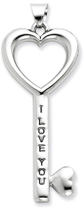 .925 Sterling Silver I Love You Key Pendant