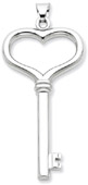 .925 Sterling Silver Heart Key Pendant
