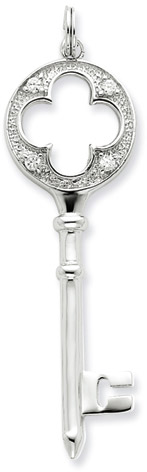 .925 Sterling Silver and CZ Key Pendant