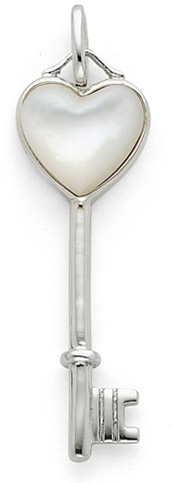 .925 Sterling Silver and Mother of Pearl Key Pendant